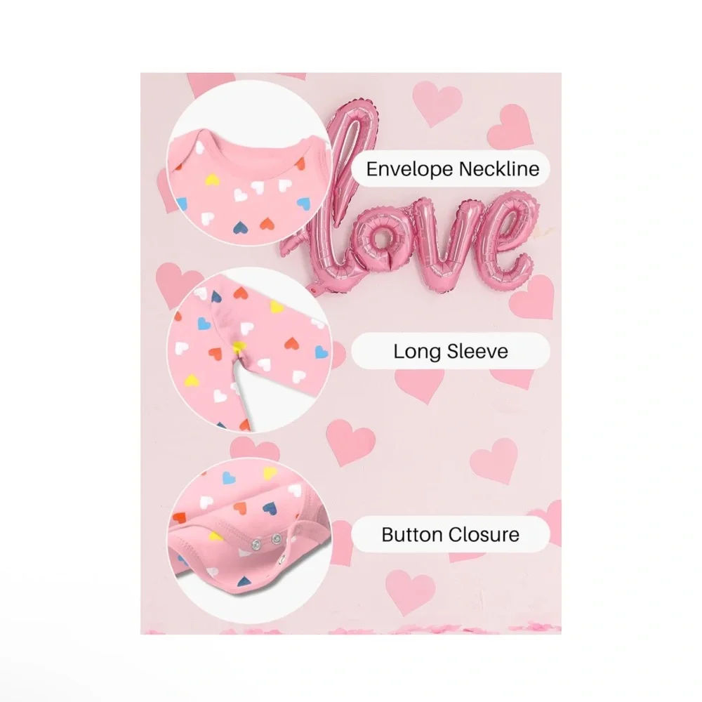 ⚡️ Pink Heart Print Long Sleeve Bodysuit Size 3-6m